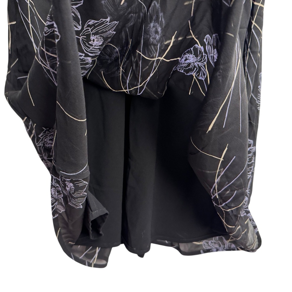 The Limited Silk Black Floral Ruffle V-Neck Midi Dress Womens 6 Side Zip Lining - Picture 6 of 9